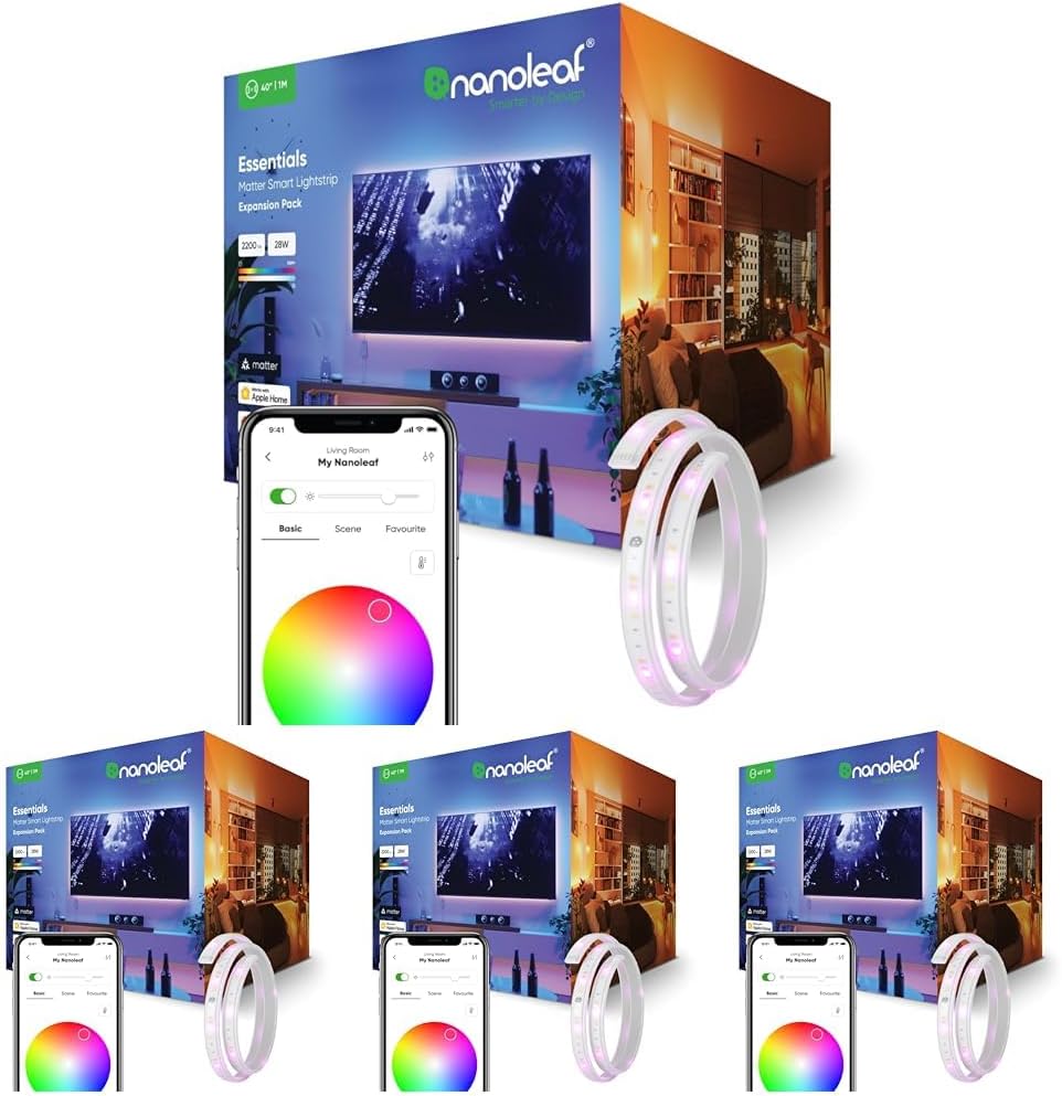 Nanoleaf Matter-enabled RGB lights with Screen Mirror feature in apartment home office