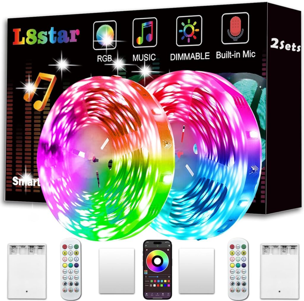 L8star battery-powered RGB lights installed in apartment closet without outlets