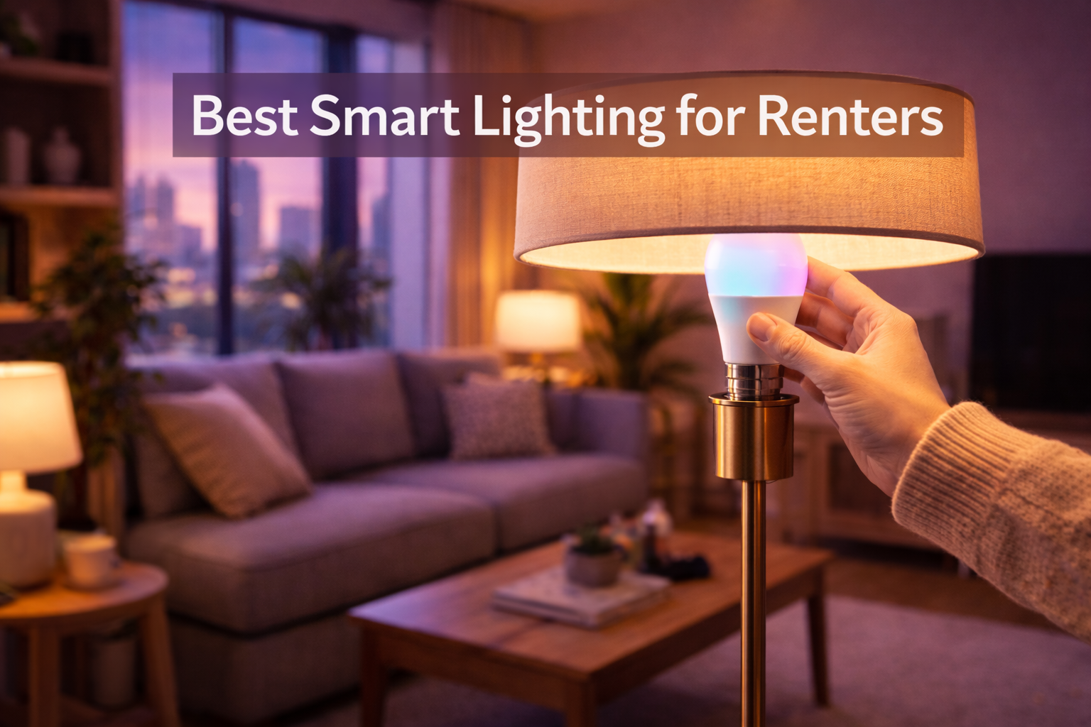 Installing the best smart lighting for renters into a standard floor lamp.