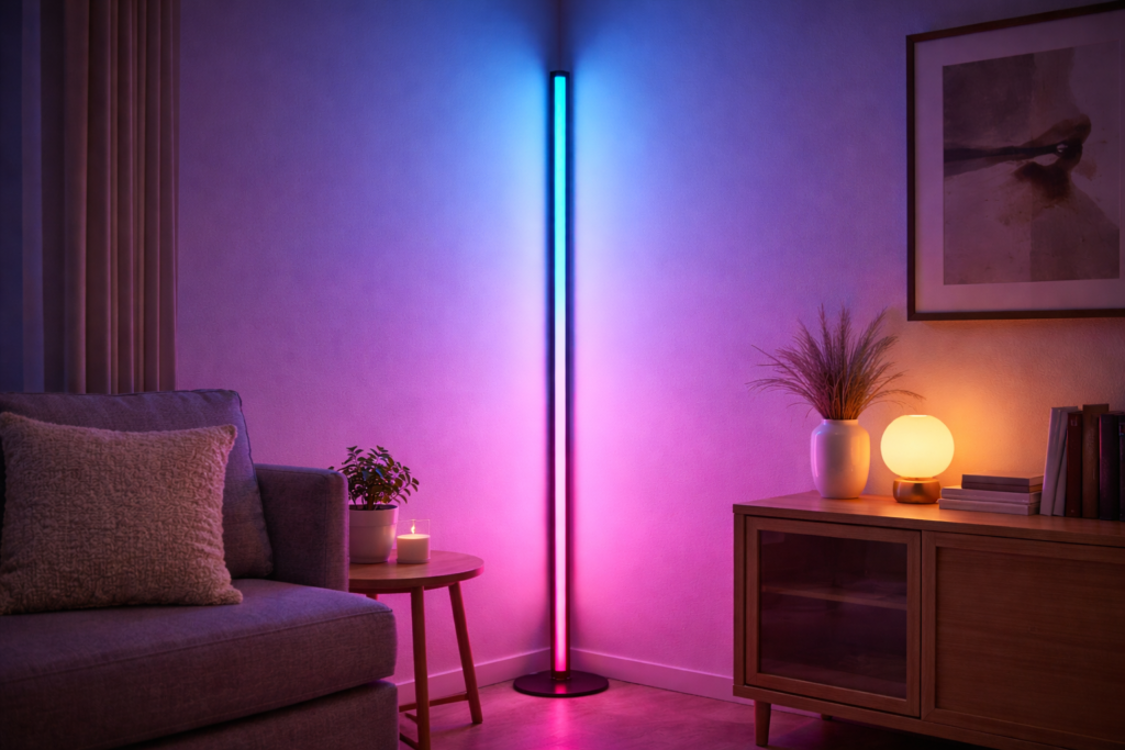 Govee smart floor lamp providing best smart lighting for renters in a corner.