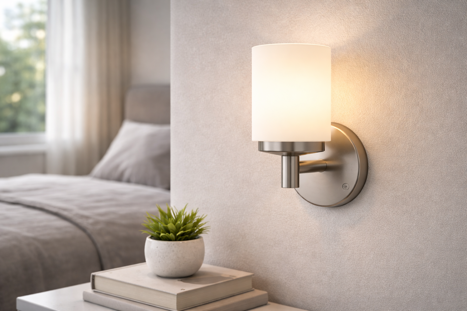 Wall lights installed without drilling in modern apartment living room