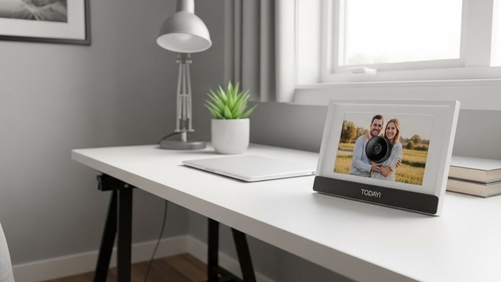 TODAYI picture frame spy camera for renters - no-drill installation on desk