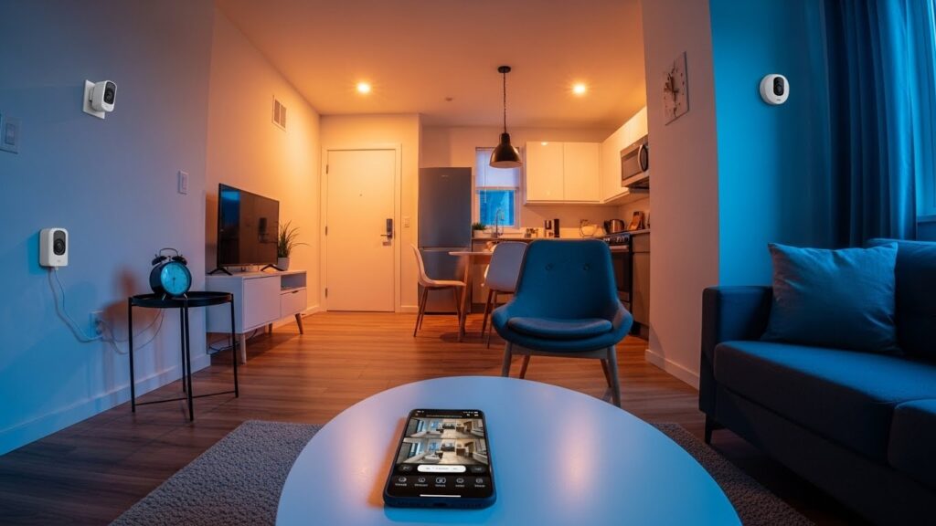 Hidden cameras installed throughout apartment for complete renter security - no drilling